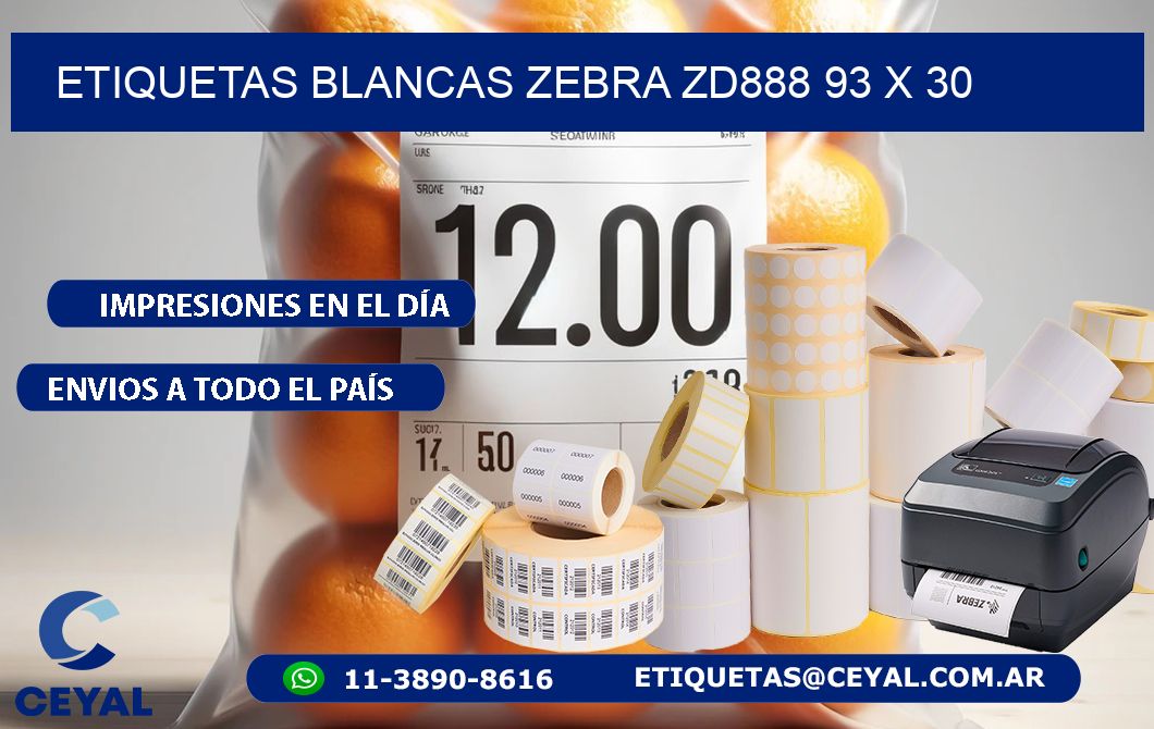 ETIQUETAS BLANCAS ZEBRA ZD888 93 x 30