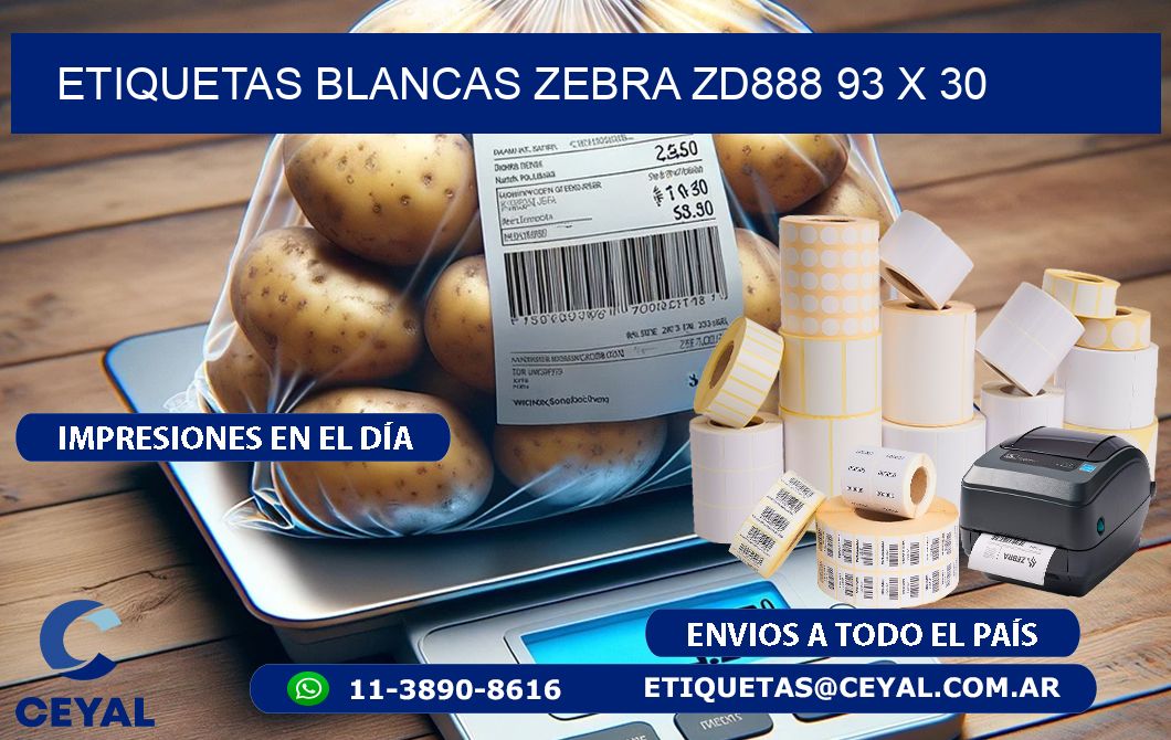ETIQUETAS BLANCAS ZEBRA ZD888 93 x 30