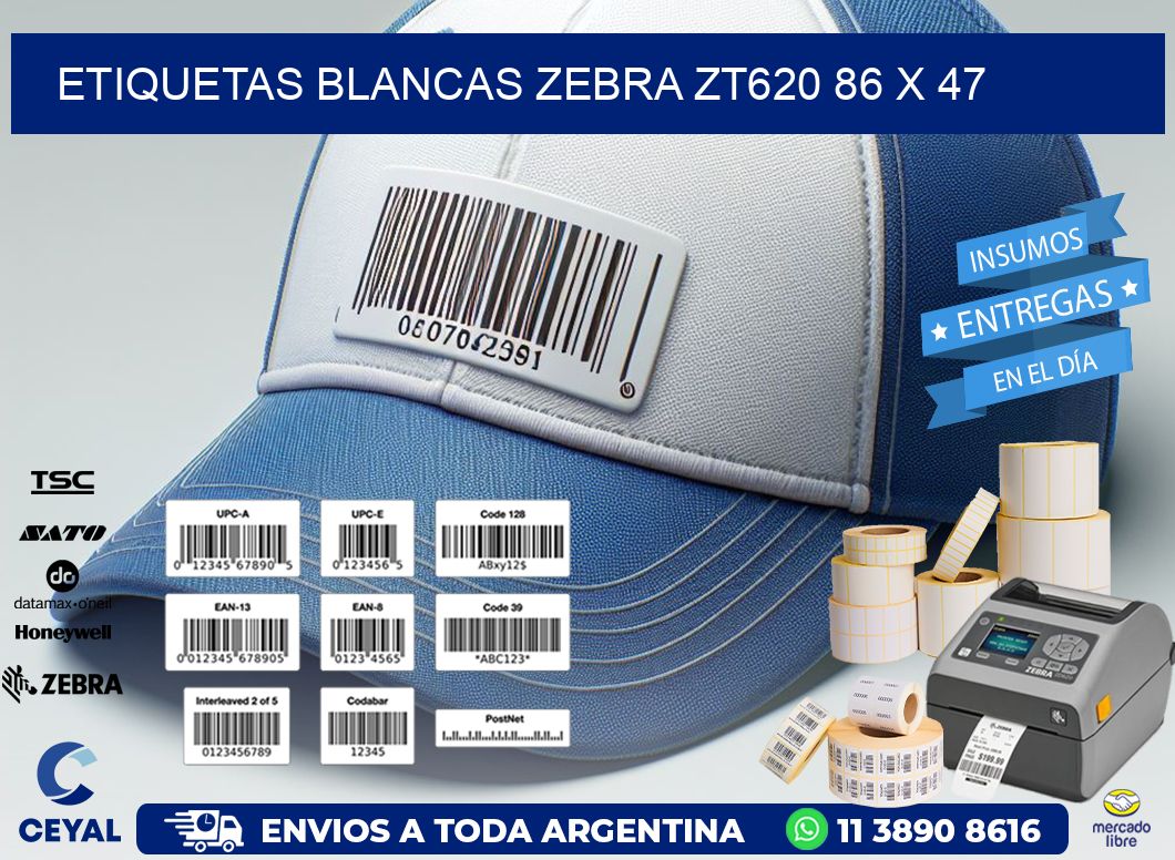 ETIQUETAS BLANCAS ZEBRA ZT620 86 x 47