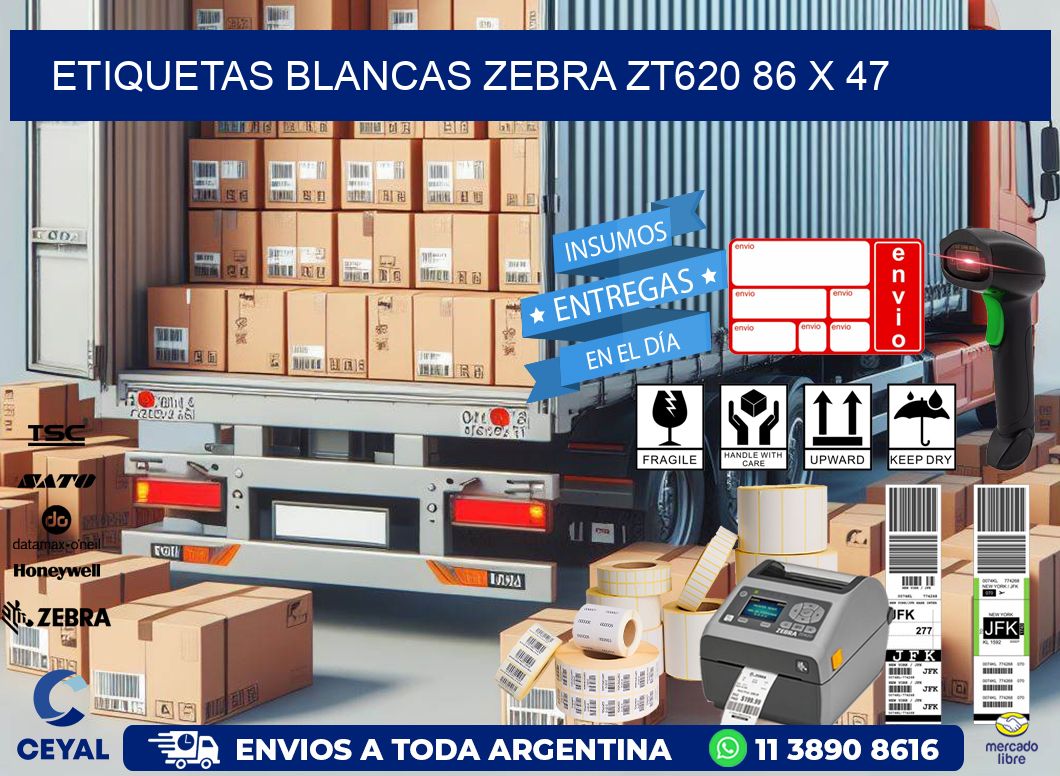 ETIQUETAS BLANCAS ZEBRA ZT620 86 x 47