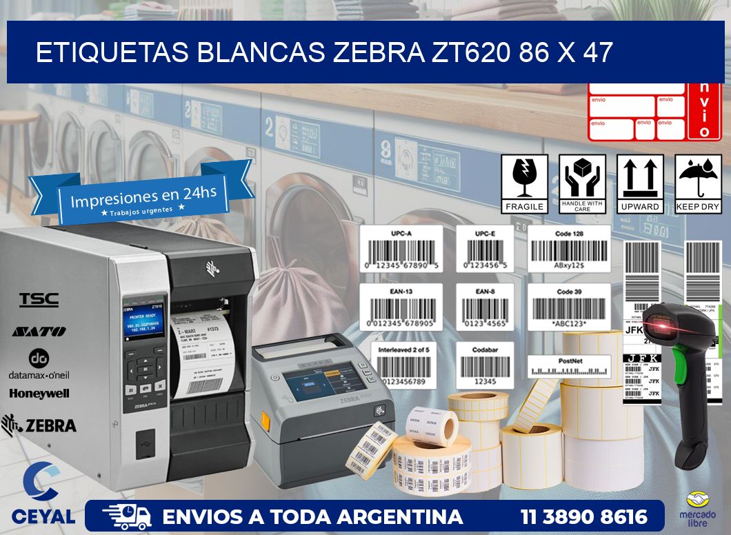 ETIQUETAS BLANCAS ZEBRA ZT620 86 x 47