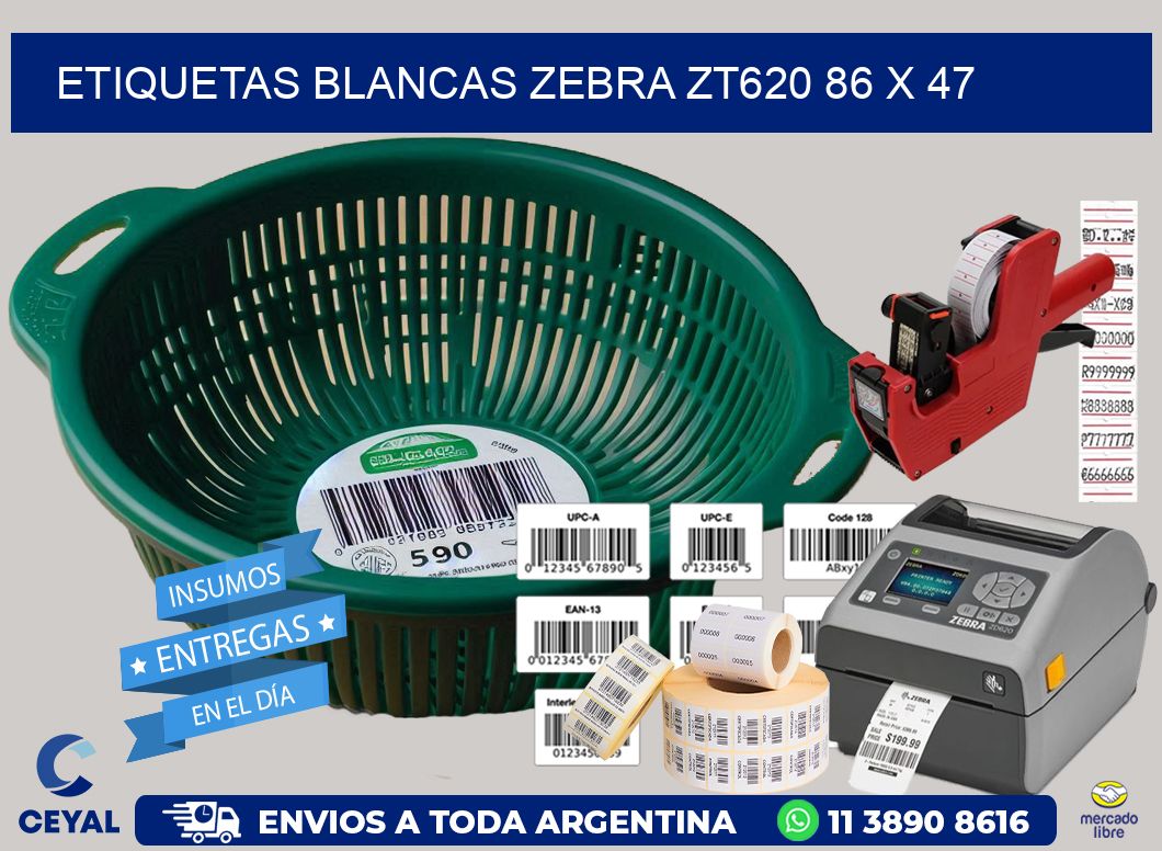 ETIQUETAS BLANCAS ZEBRA ZT620 86 x 47