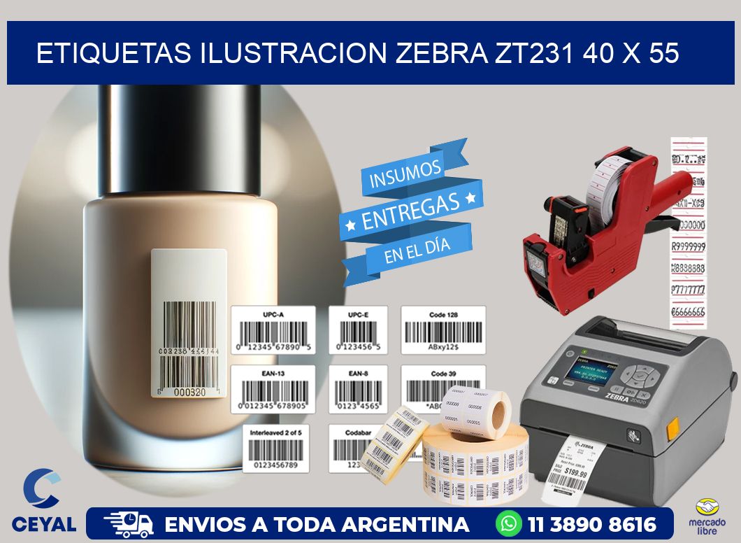 ETIQUETAS ILUSTRACION ZEBRA ZT231 40 x 55