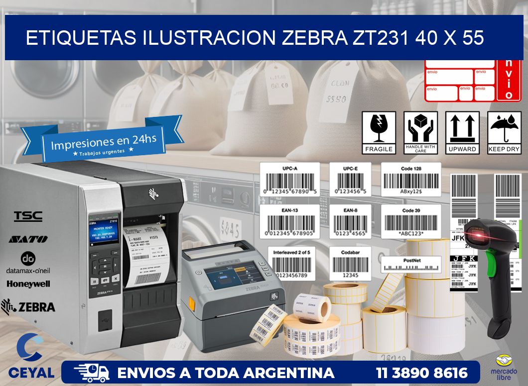 ETIQUETAS ILUSTRACION ZEBRA ZT231 40 x 55