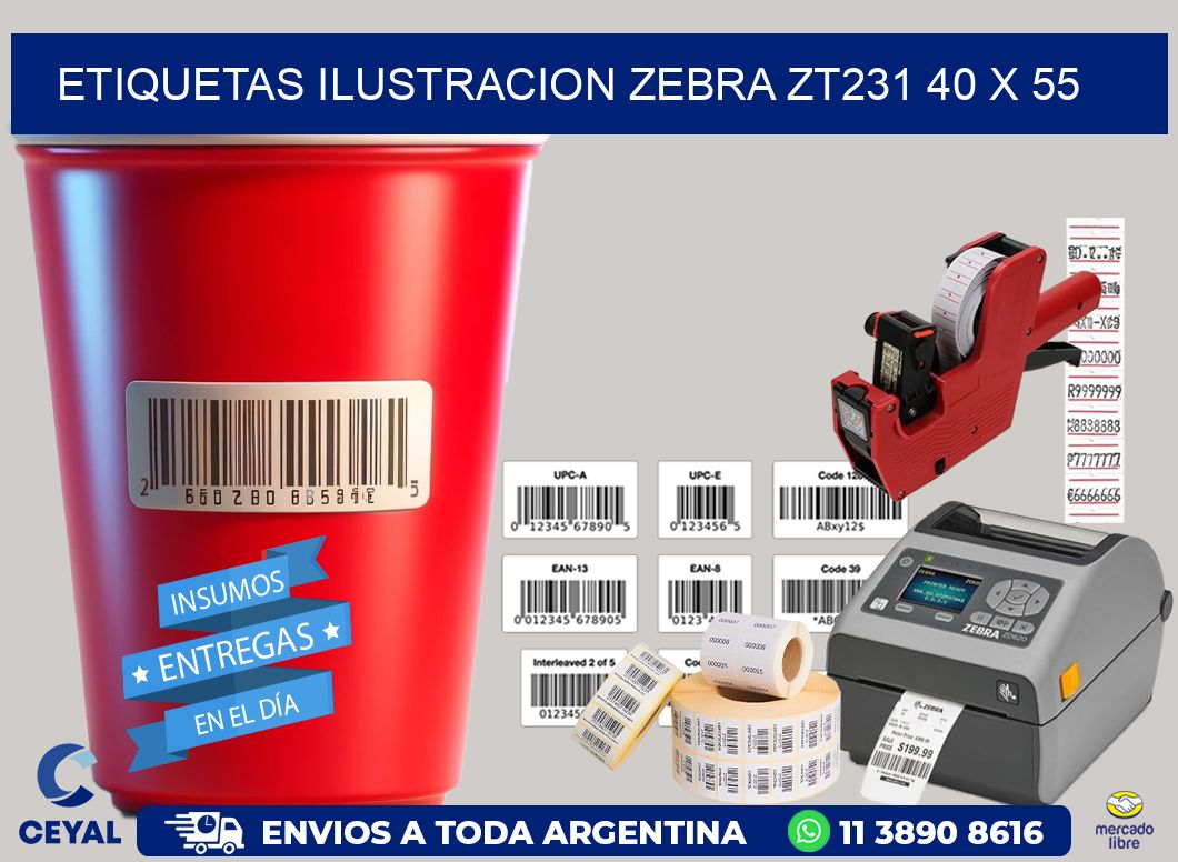 ETIQUETAS ILUSTRACION ZEBRA ZT231 40 x 55