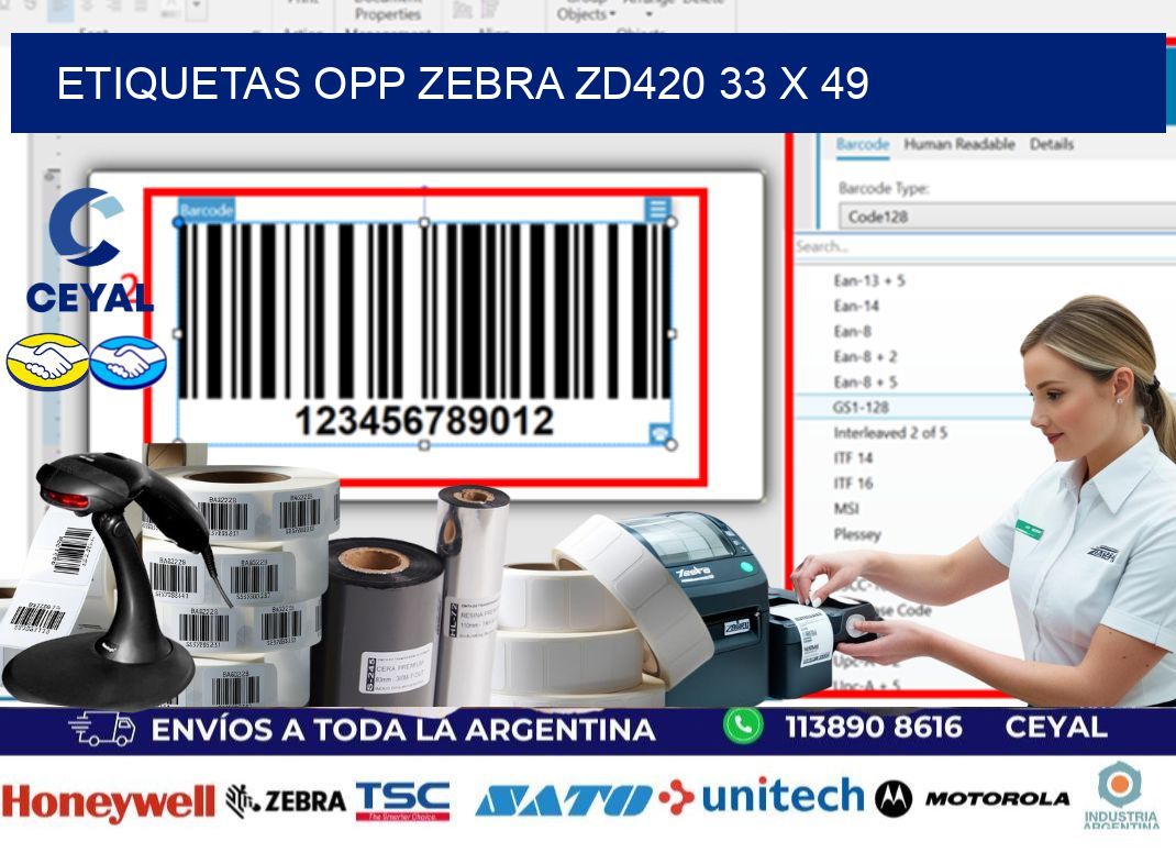 ETIQUETAS OPP ZEBRA ZD420 33 x 49