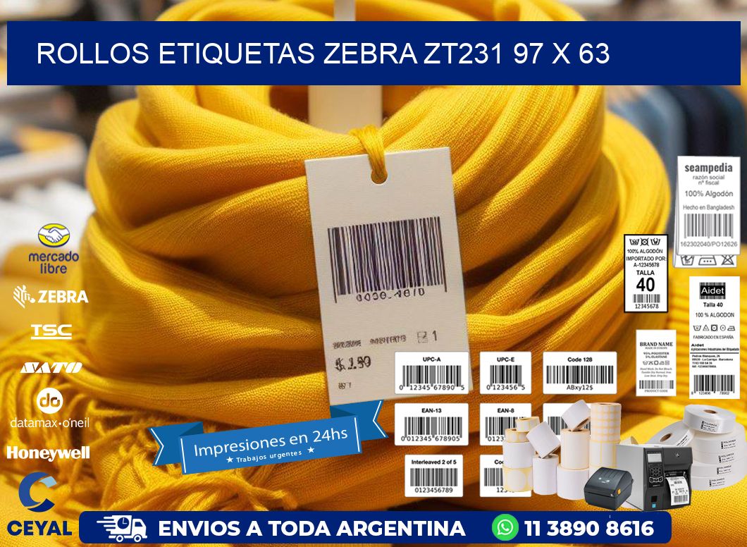 ROLLOS ETIQUETAS Zebra ZT231 97 x 63