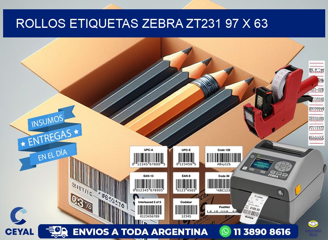 ROLLOS ETIQUETAS Zebra ZT231 97 x 63