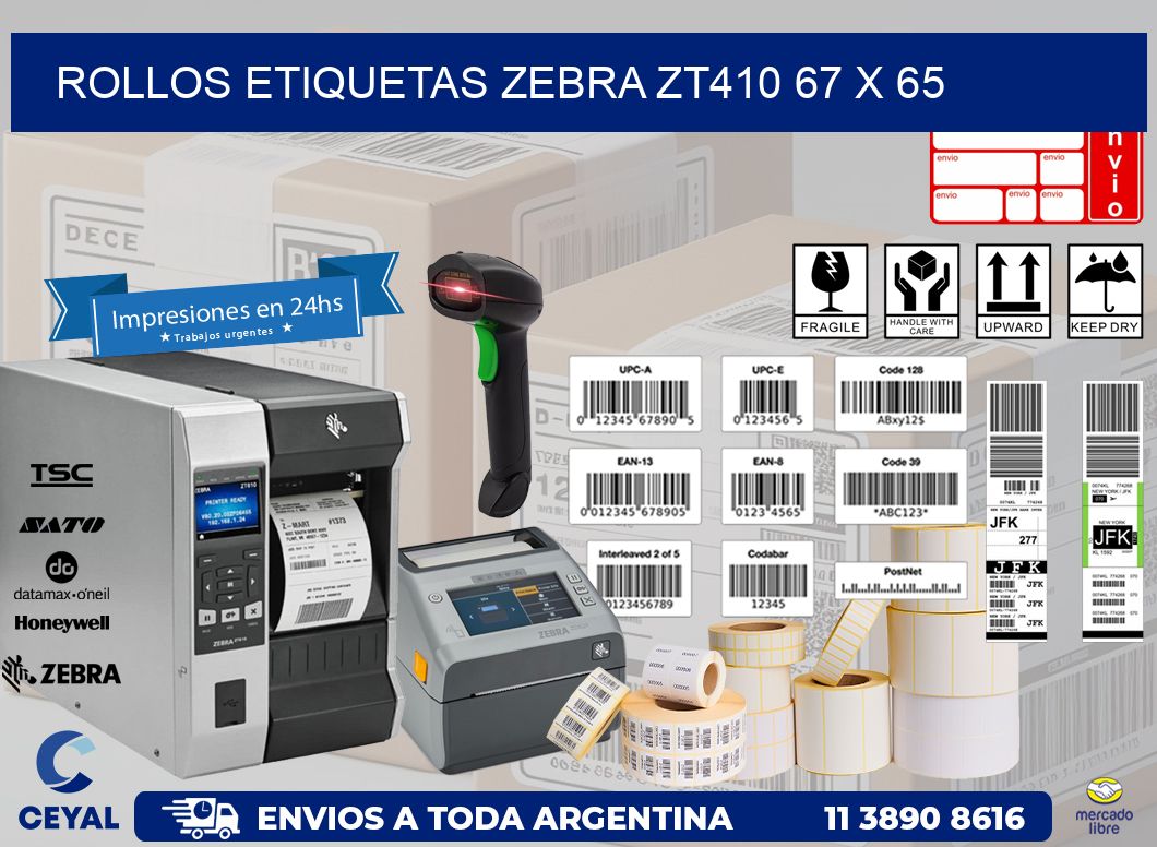 ROLLOS ETIQUETAS Zebra ZT410 67 x 65