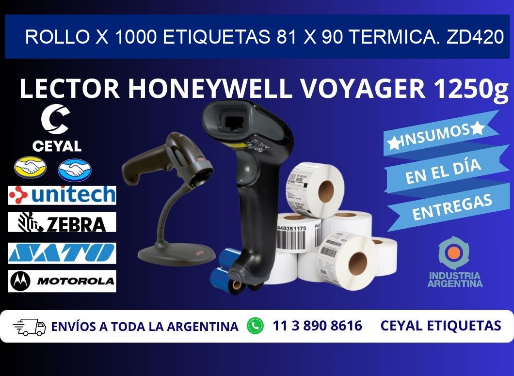 Rollo X 1000 etiquetas 81 x 90 termica. zd420