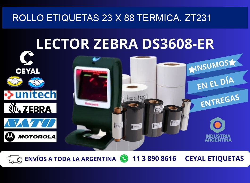 Rollo etiquetas 23 x 88 termica. zt231