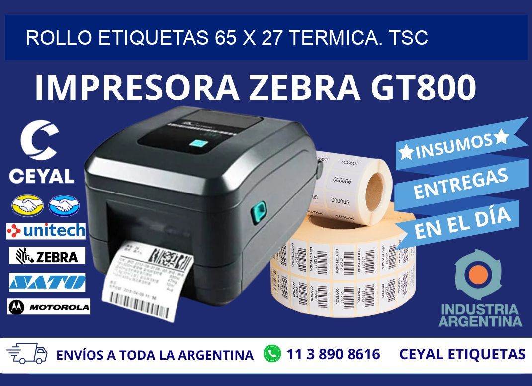 Rollo etiquetas 65 x 27 termica. tsc