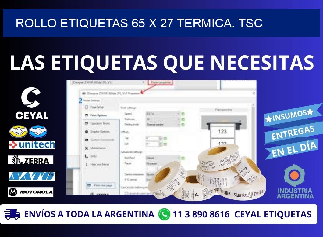 Rollo etiquetas 65 x 27 termica. tsc