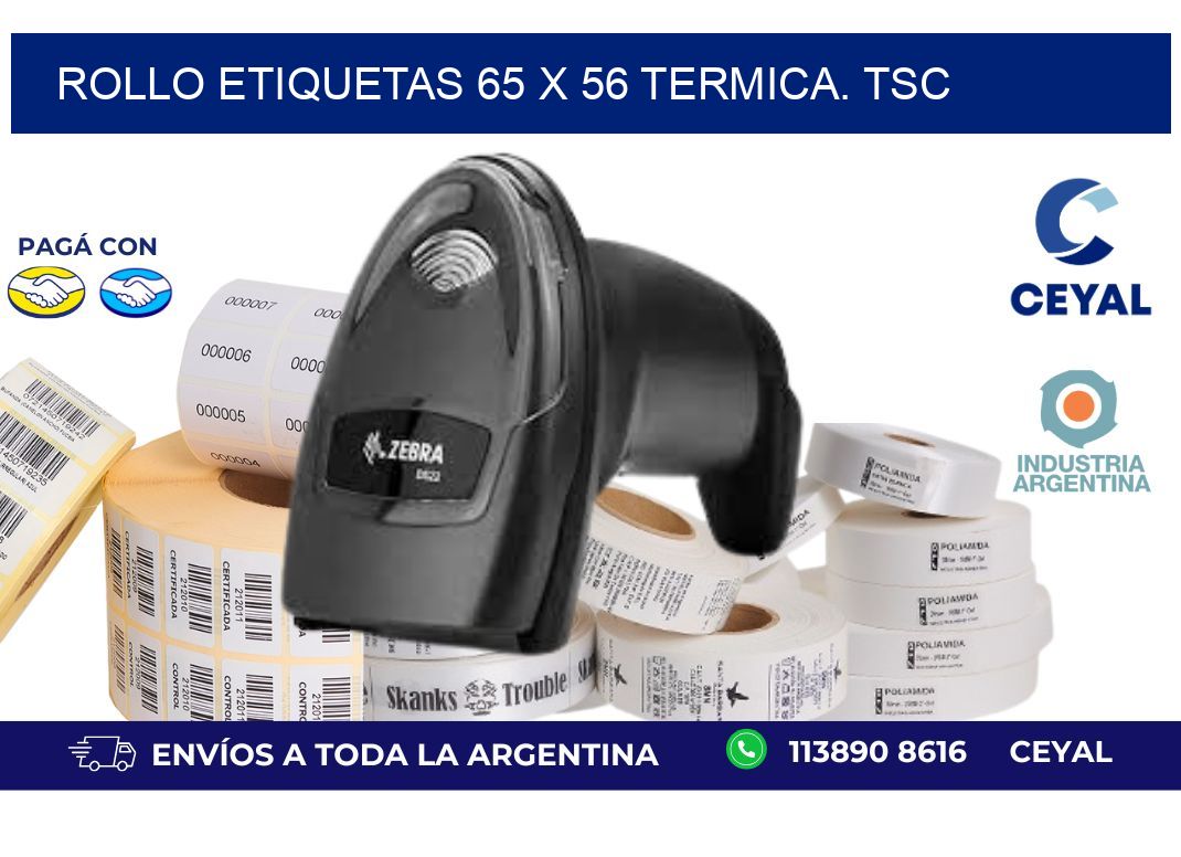 Rollo etiquetas 65 x 56 termica. tsc