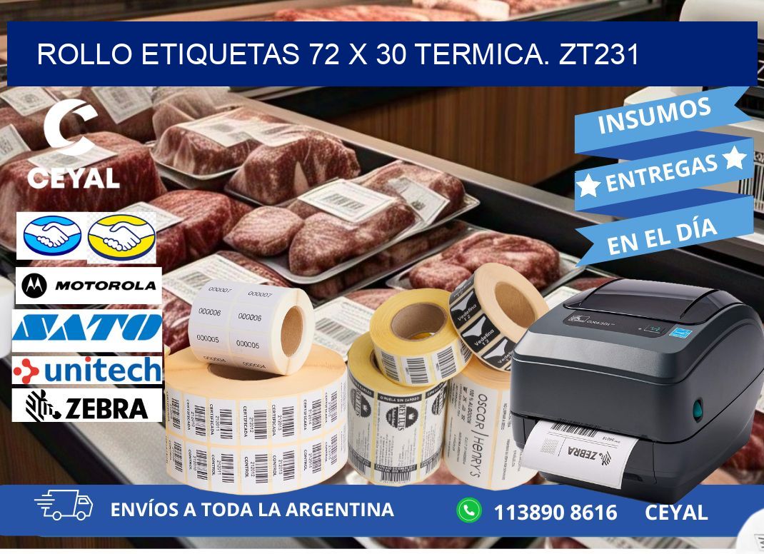 Rollo etiquetas 72 x 30 termica. zt231