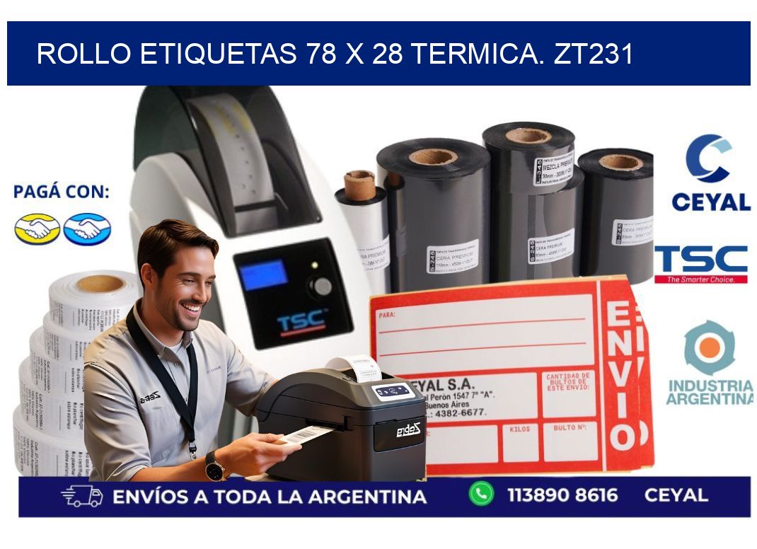 Rollo etiquetas 78 x 28 termica. zt231