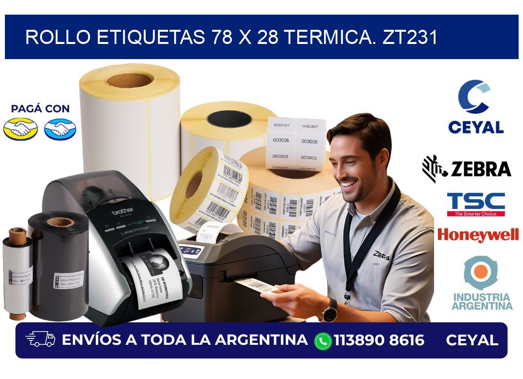 Rollo etiquetas 78 x 28 termica. zt231