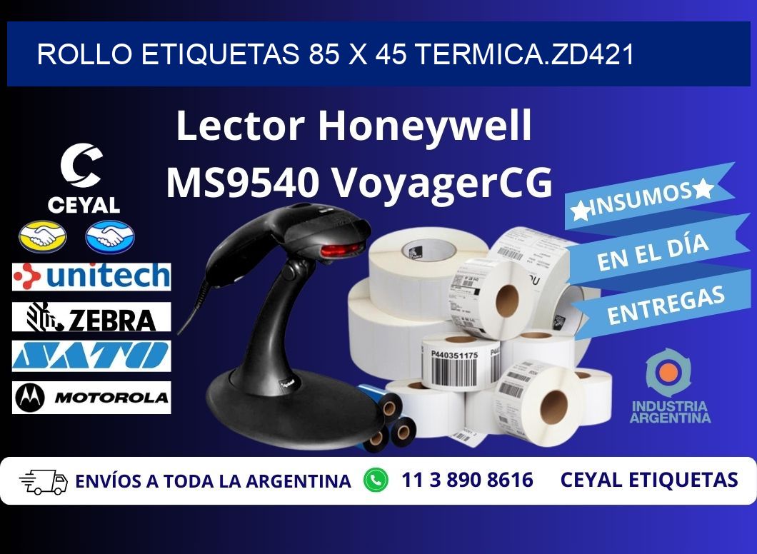 Rollo etiquetas 85 x 45 termica.zd421