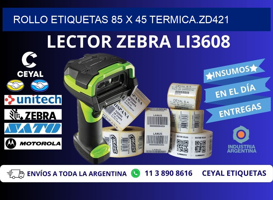Rollo etiquetas 85 x 45 termica.zd421