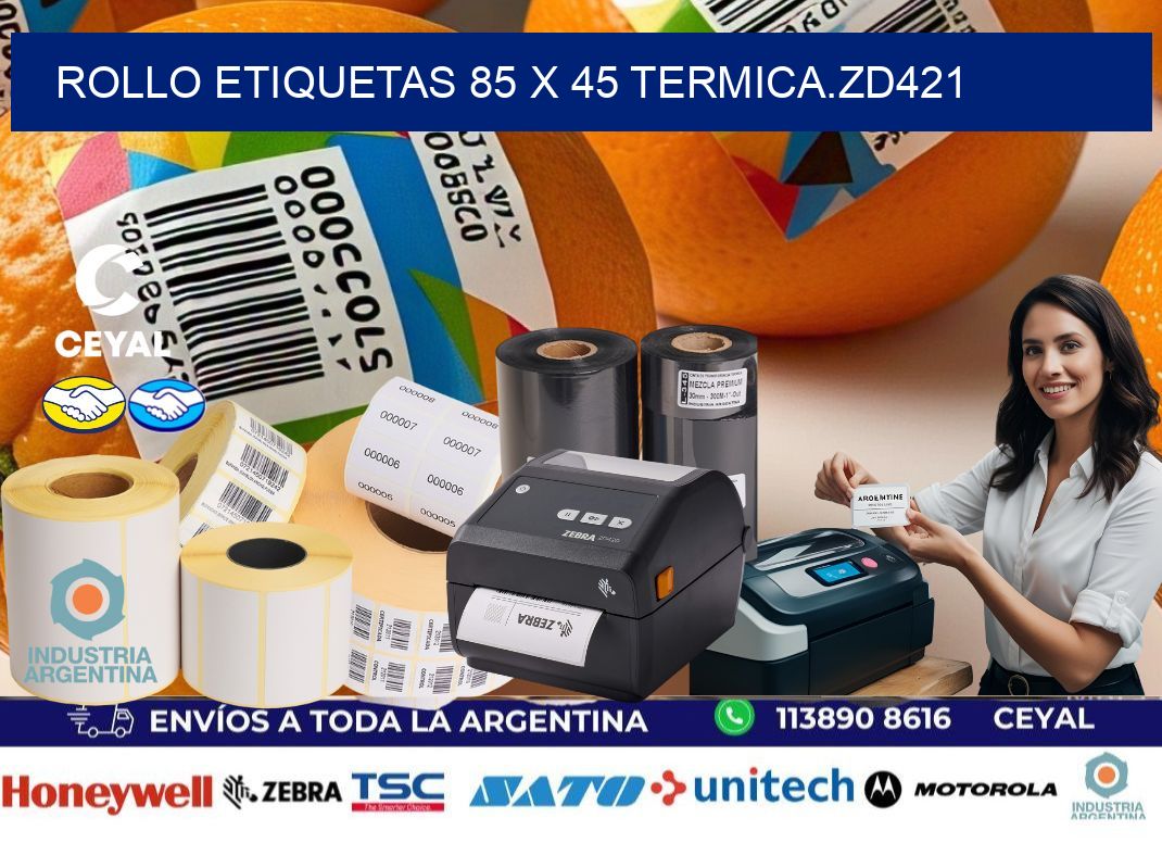 Rollo etiquetas 85 x 45 termica.zd421