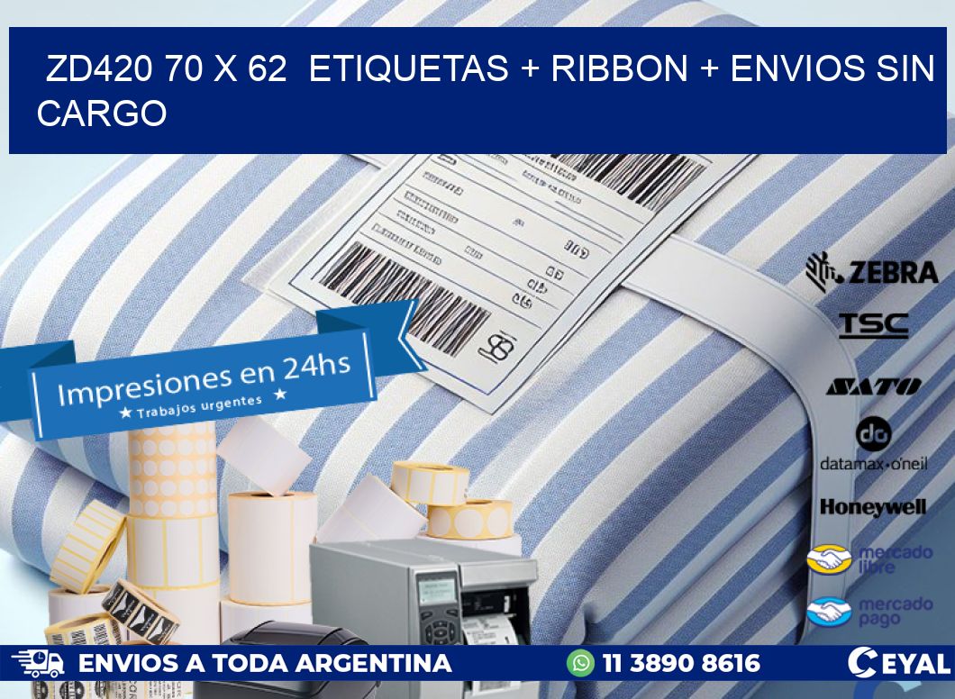 ZD420 70 x 62  etiquetas + ribbon + envios sin cargo