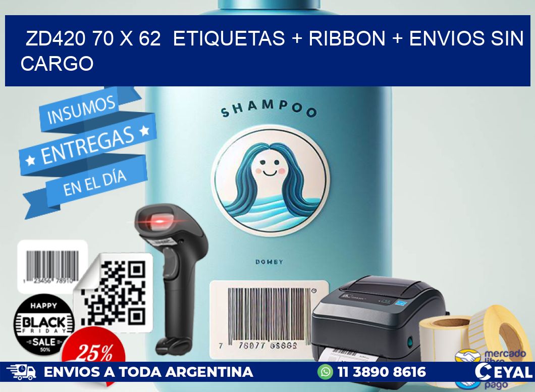 ZD420 70 x 62  etiquetas + ribbon + envios sin cargo