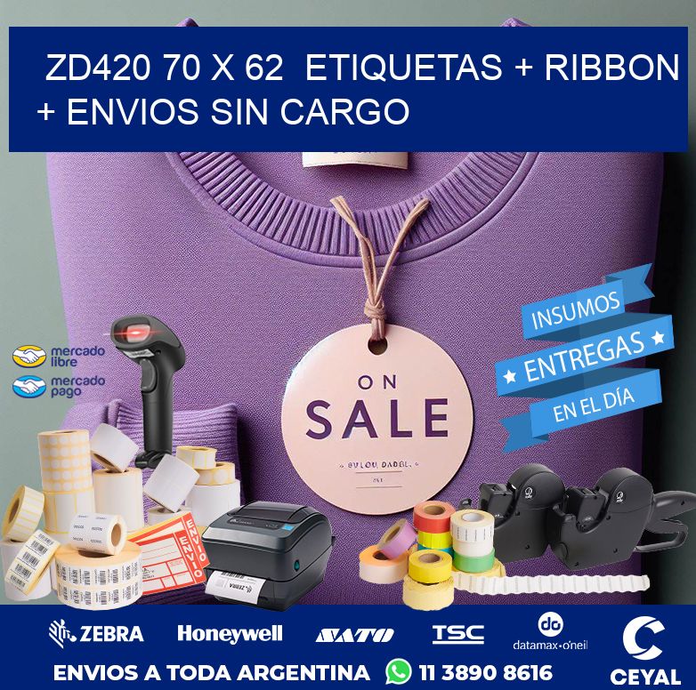 ZD420 70 x 62  etiquetas + ribbon + envios sin cargo