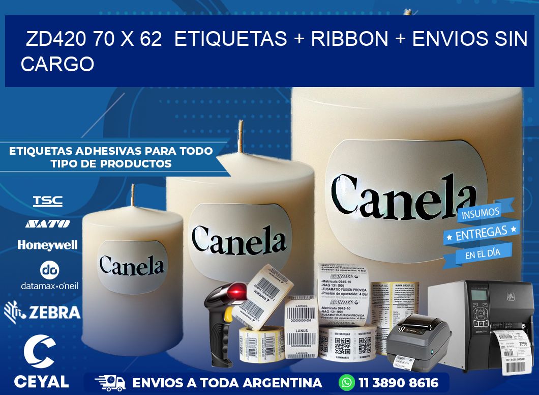 ZD420 70 x 62  etiquetas + ribbon + envios sin cargo