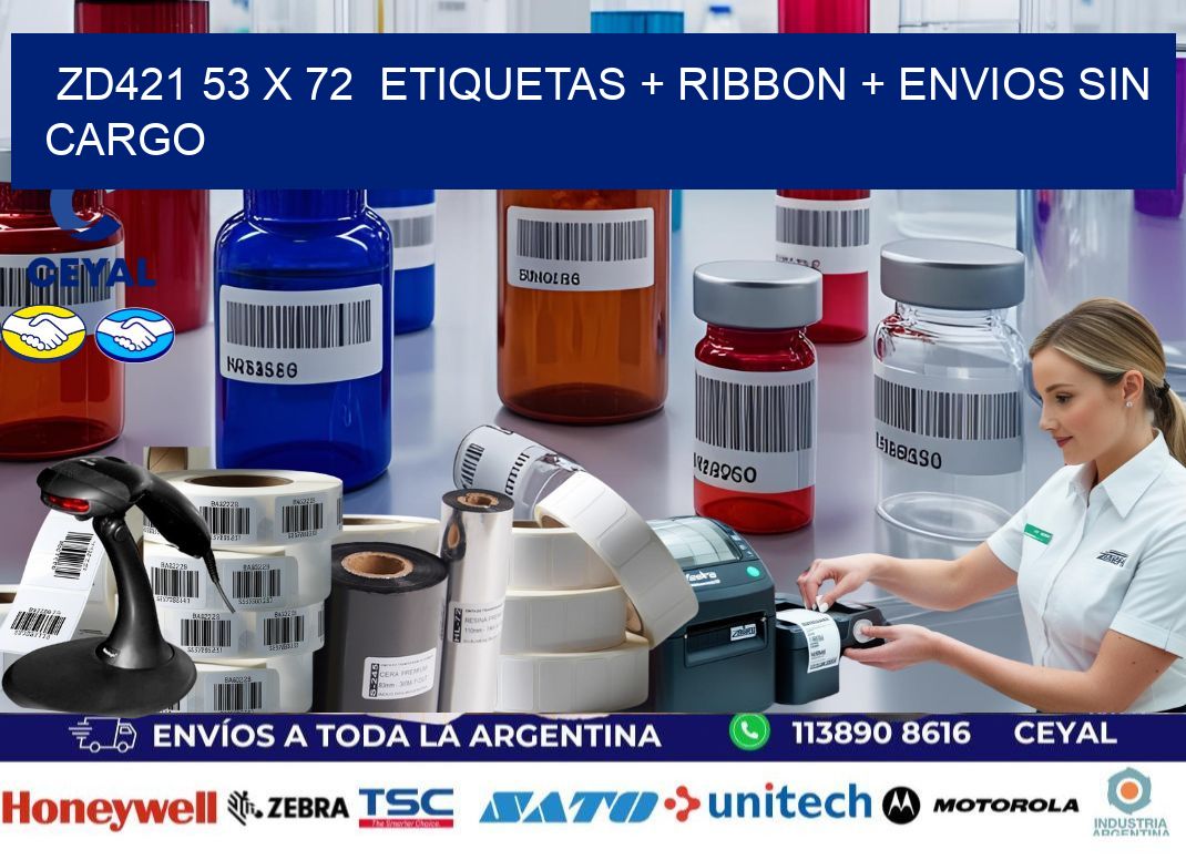 ZD421 53 x 72  etiquetas + ribbon + envios sin cargo