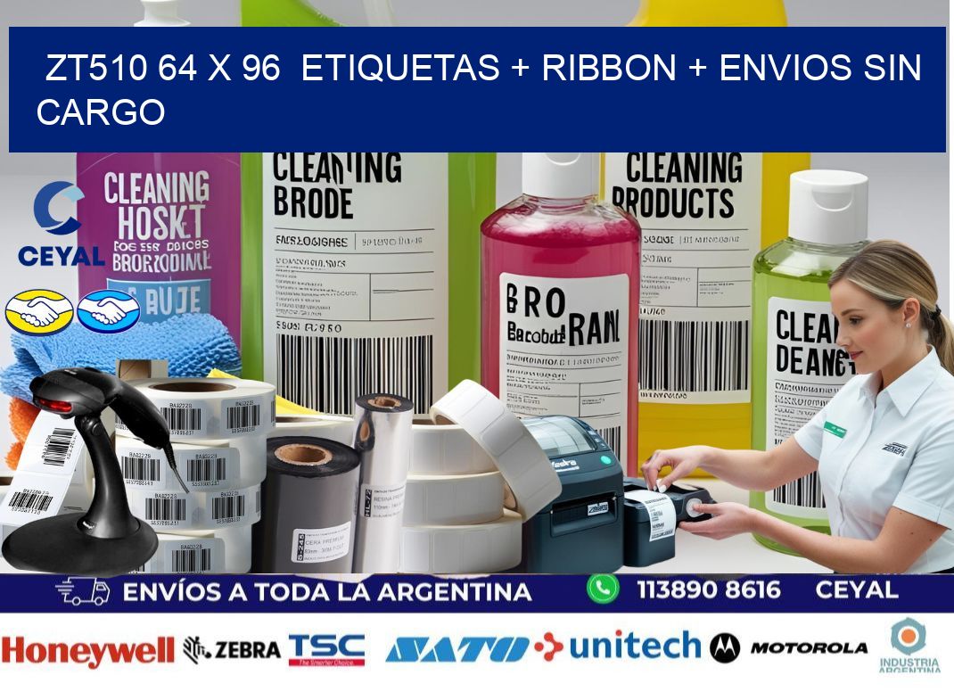 ZT510 64 x 96  etiquetas + ribbon + envios sin cargo