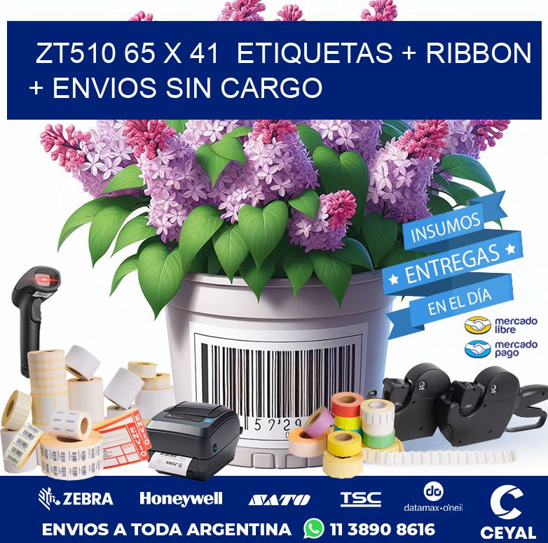 ZT510 65 x 41  etiquetas + ribbon + envios sin cargo