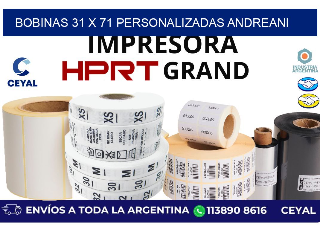 bobinas 31 x 71 personalizadas andreani