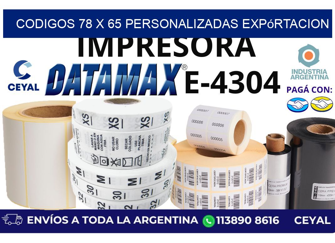 codigos 78 x 65 personalizadas expórtacion