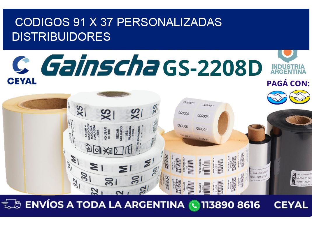 codigos 91 x 37 personalizadas distribuidores