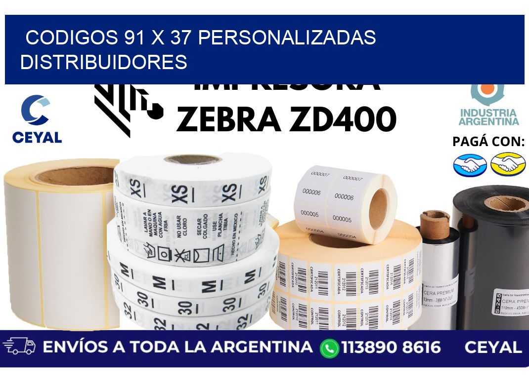 codigos 91 x 37 personalizadas distribuidores