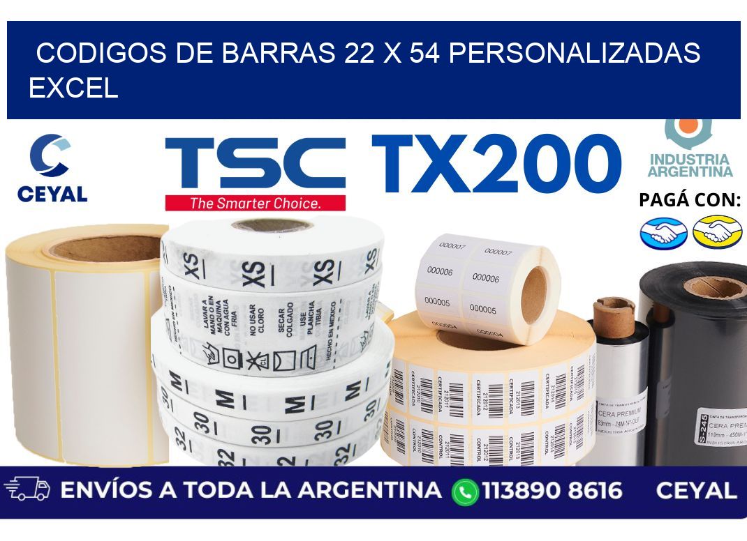 codigos de barras 22 x 54 personalizadas excel