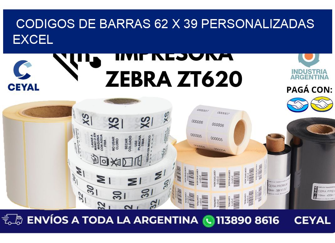 codigos de barras 62 x 39 personalizadas excel