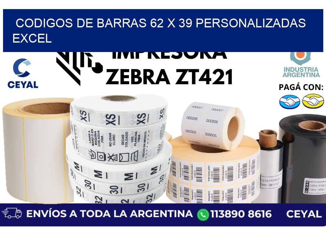 codigos de barras 62 x 39 personalizadas excel