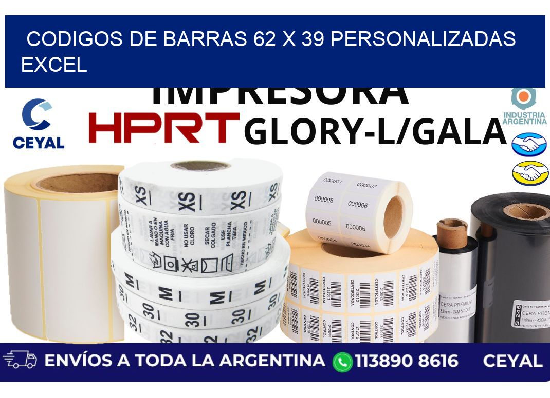 codigos de barras 62 x 39 personalizadas excel