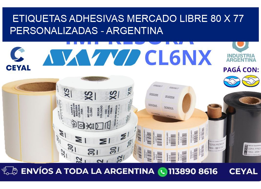 etiquetas adhesivas mercado libre 80 x 77 personalizadas - Argentina