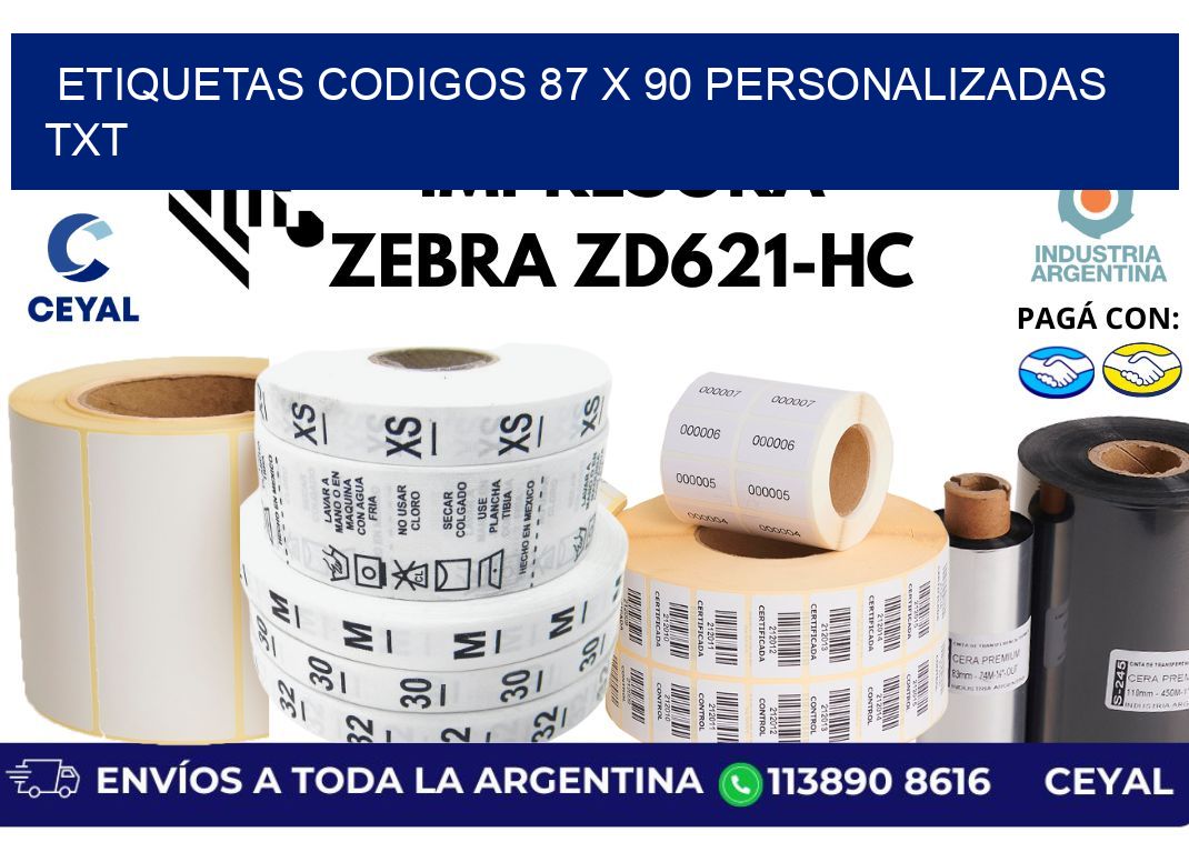 etiquetas codigos 87 x 90 personalizadas txt