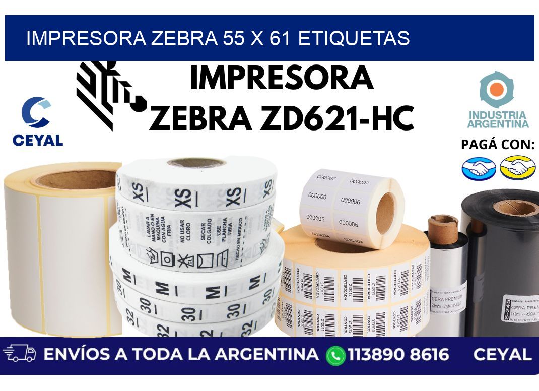 impresora zebra 55 x 61 etiquetas