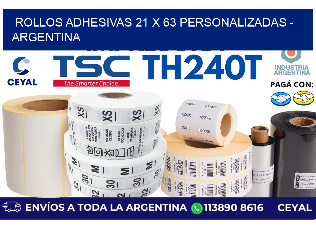 rollos adhesivas 21 x 63 personalizadas - Argentina