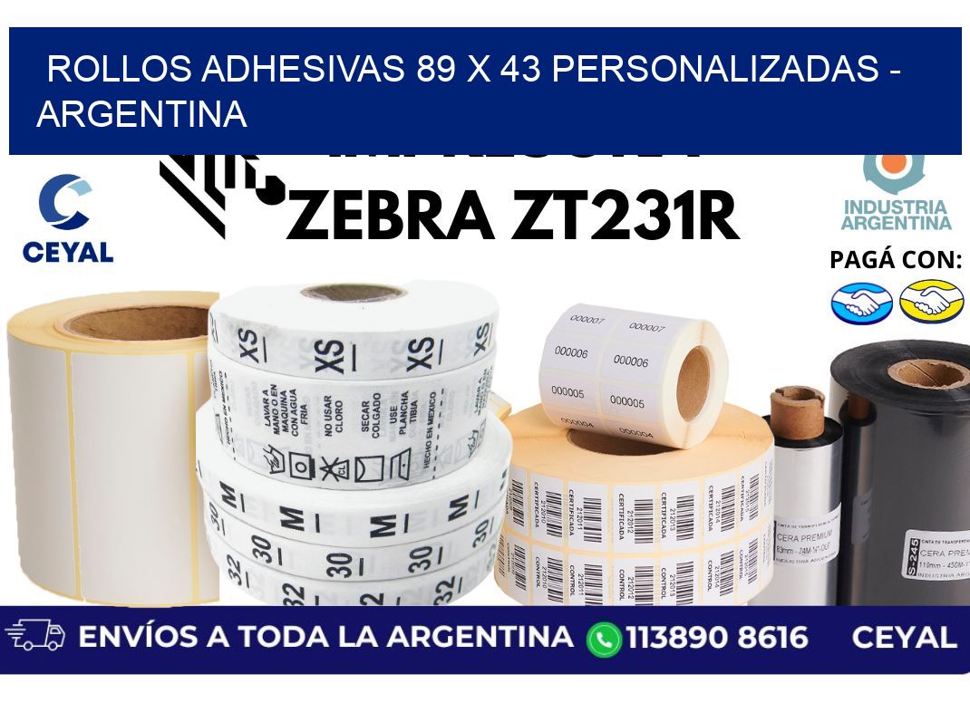 rollos adhesivas 89 x 43 personalizadas - Argentina