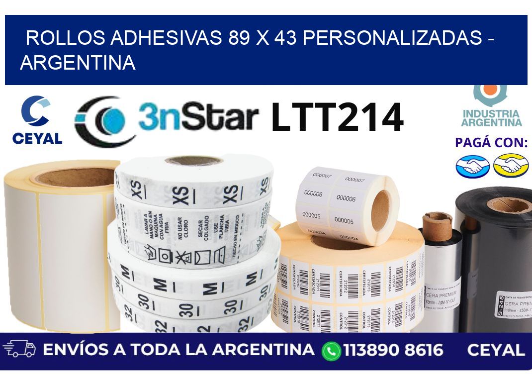rollos adhesivas 89 x 43 personalizadas - Argentina