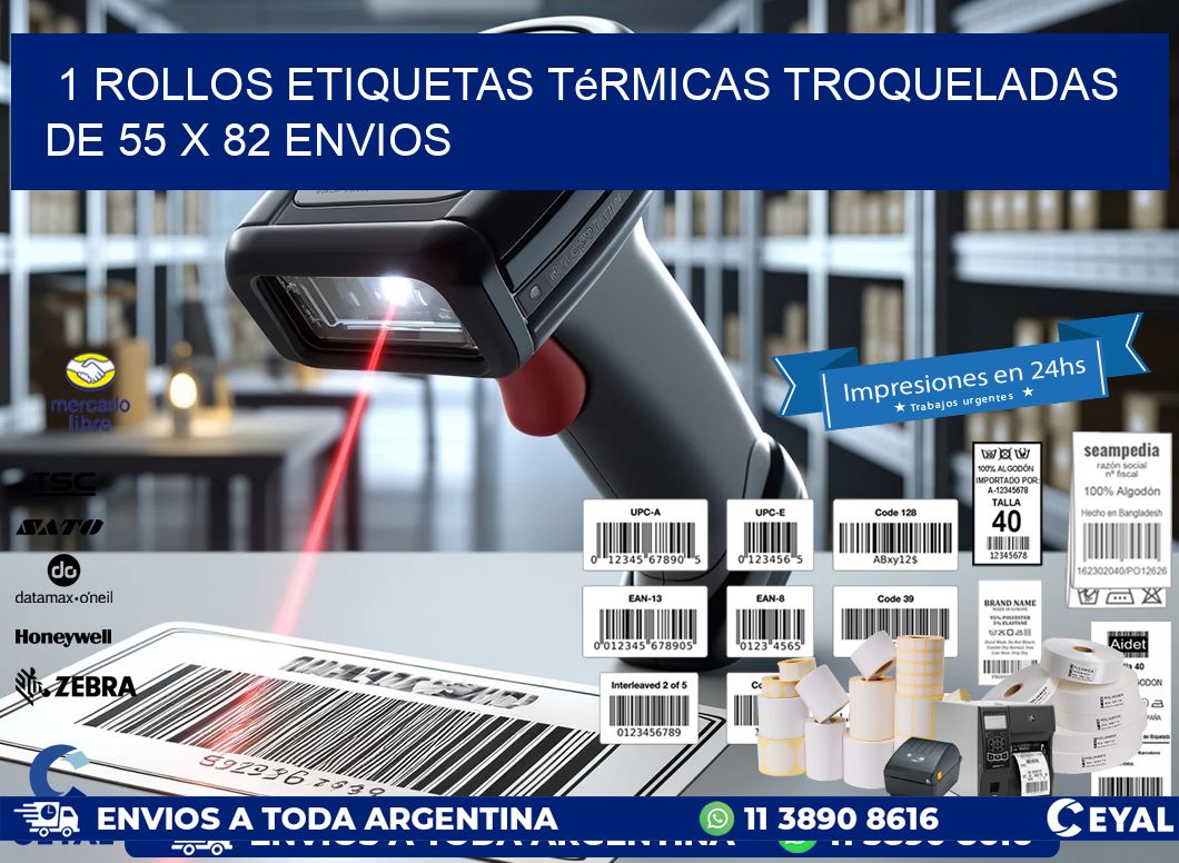 1 Rollos Etiquetas Térmicas Troqueladas De 55 x 82 ENVIOS