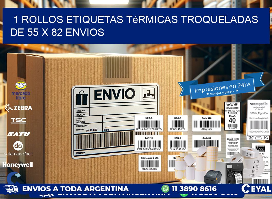 1 Rollos Etiquetas Térmicas Troqueladas De 55 x 82 ENVIOS