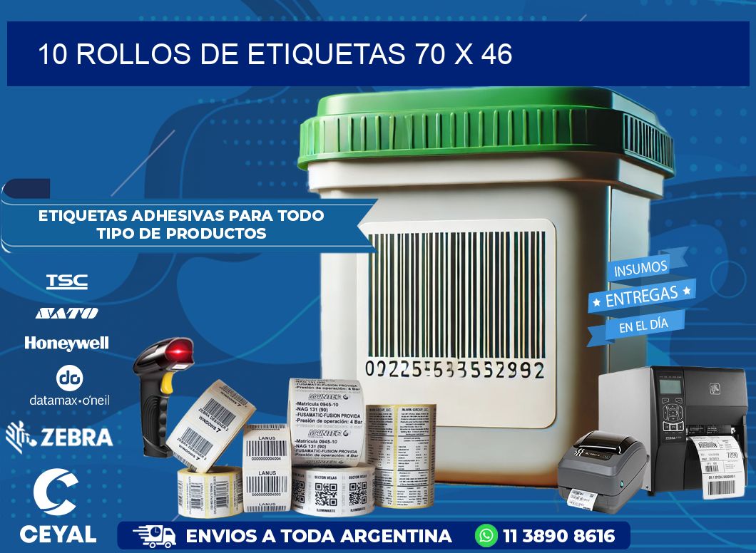 10 ROLLOS DE ETIQUETAS 70 x 46