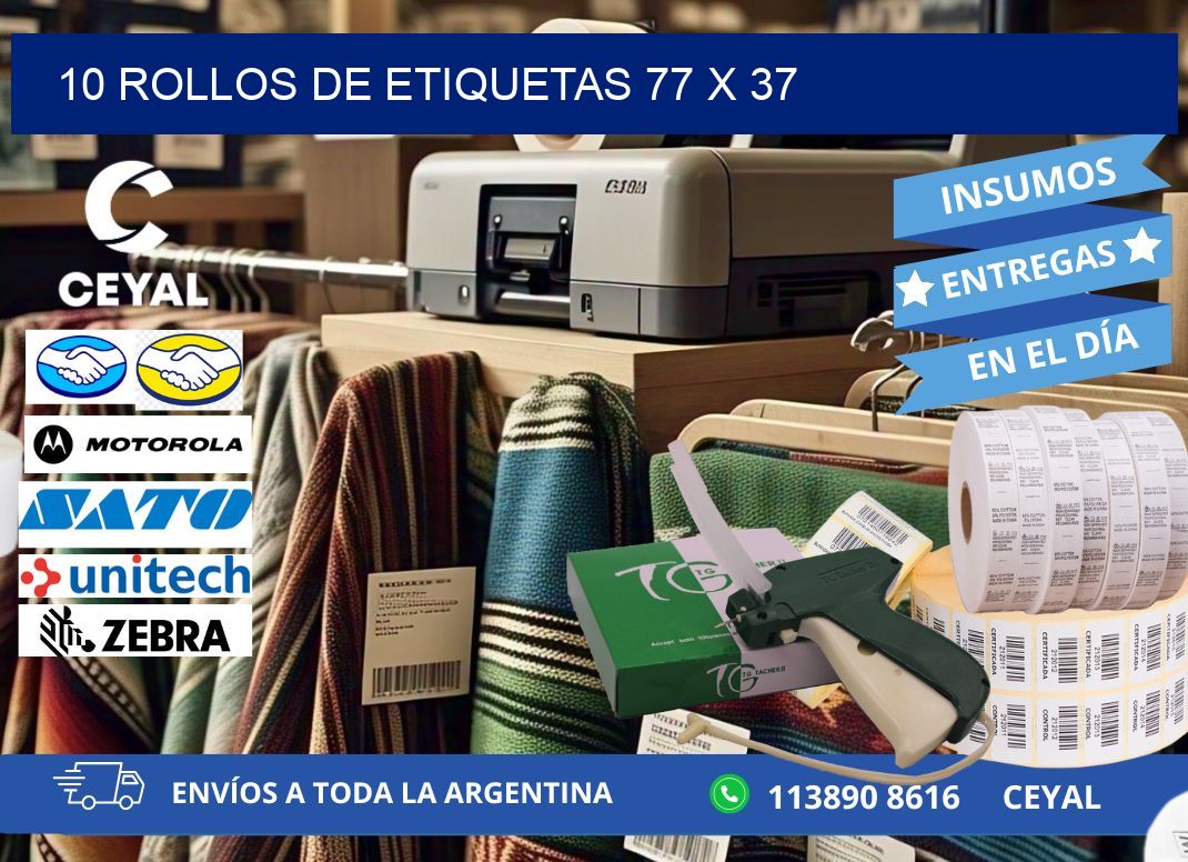 10 ROLLOS DE ETIQUETAS 77 x 37