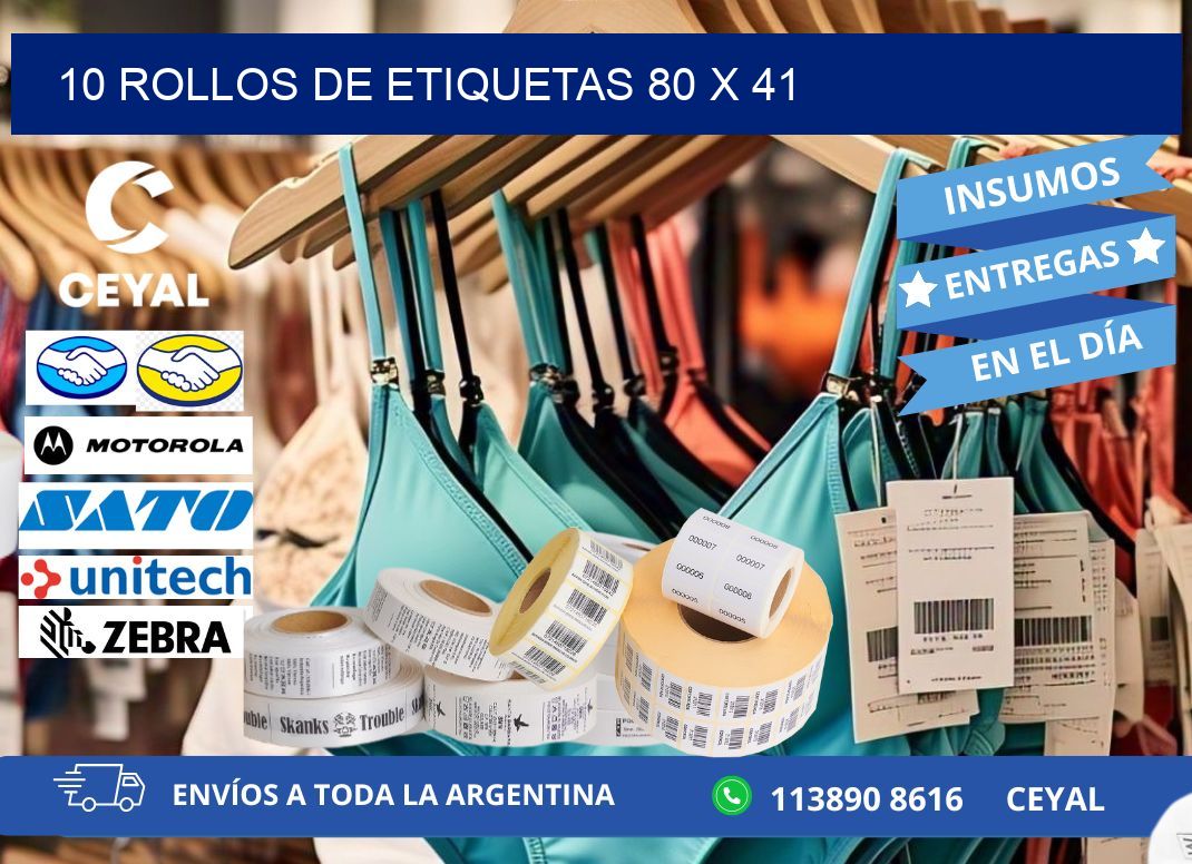 10 ROLLOS DE ETIQUETAS 80 x 41